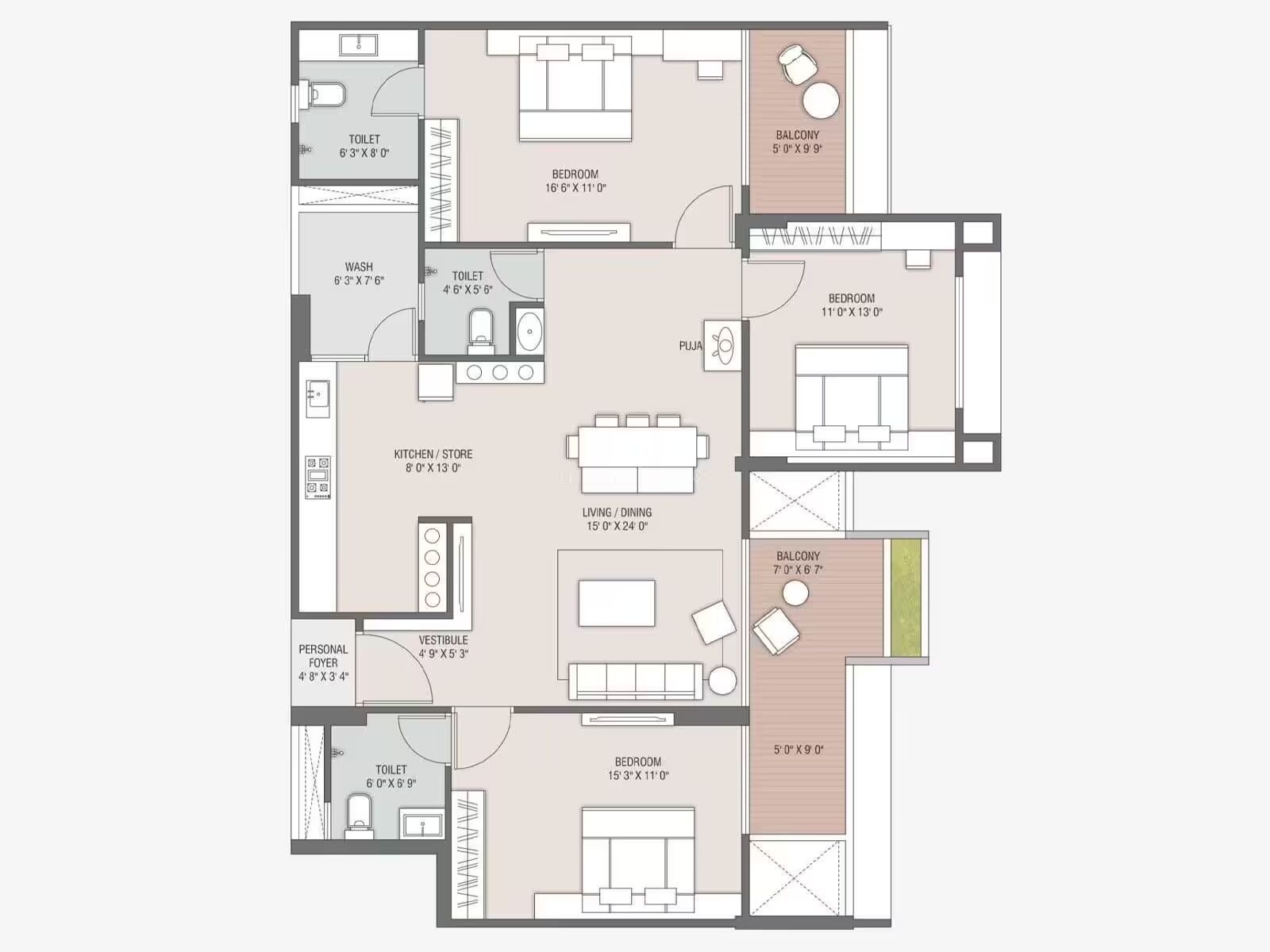 The Balcony By Kaavyaratna - 2412.00 Floor Plan