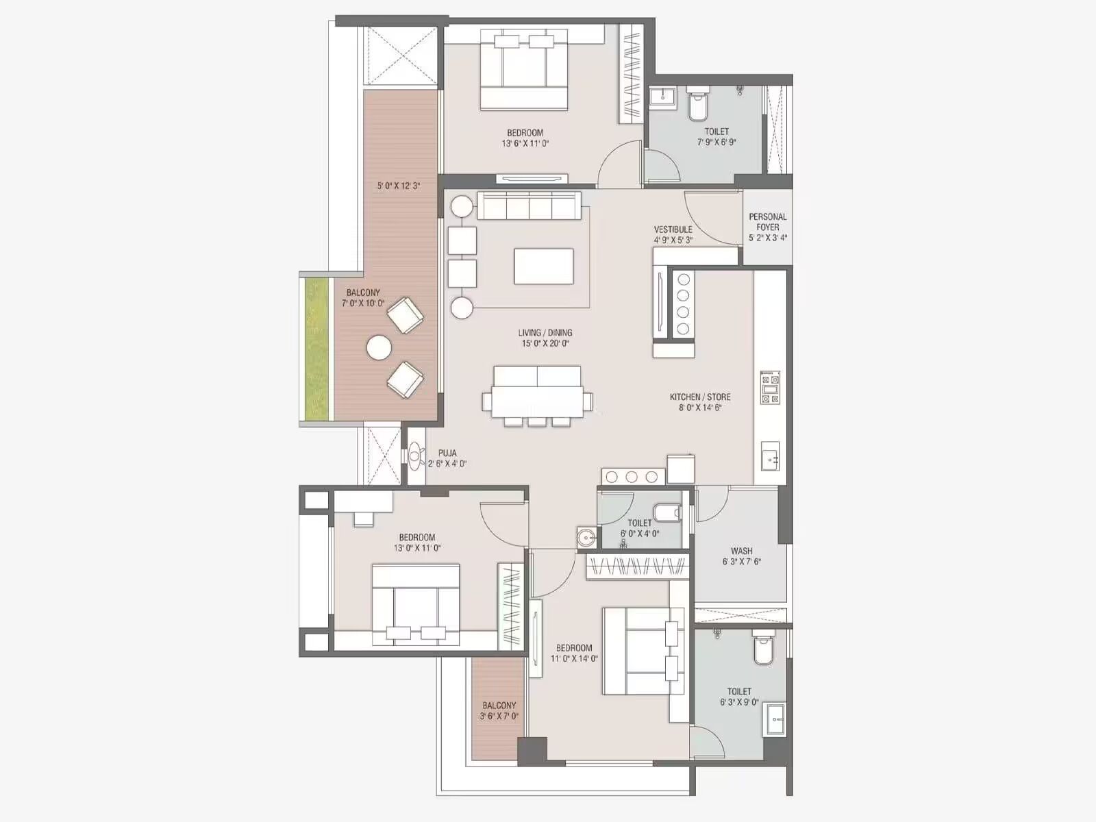The Balcony By Kaavyaratna - 2394.00 Floor Plan